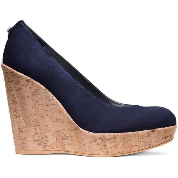 Stuart Weitzman Corkswoon Navy Blue Suede Platform Wedge - Picture 2 of 7